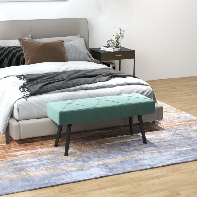 HOMCOM End of Bed Bench, Upholstered Hallway Bedroom with Steel Legs in Green - image 1
