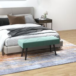 HOMCOM End of Bed Bench, Upholstered Hallway Bedroom with Steel Legs in Green