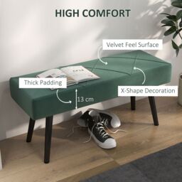 HOMCOM End of Bed Bench, Upholstered Hallway Bedroom with Steel Legs in Green - thumbnail 4