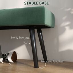 HOMCOM End of Bed Bench, Upholstered Hallway Bedroom with Steel Legs in Green - thumbnail 5