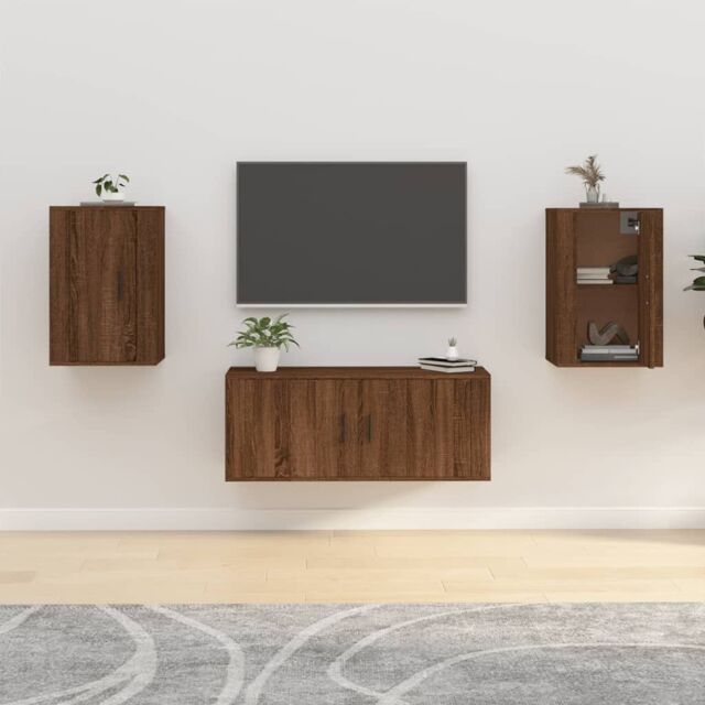 Berkfield Home Wall Mounted TV Cabinets 2 pcs Brown Oak 40x34.5x60 cm - image 1