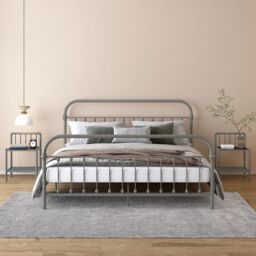 Berkfield Home Bedside Cabinets 2 pcs Grey & Black Metal & Glass - thumbnail 1