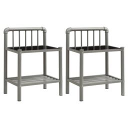 Berkfield Home Bedside Cabinets 2 pcs Grey & Black Metal & Glass - thumbnail 2