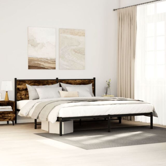 Berkfield Home Metal Bed Frame without Mattress Smoked Oak 183x213 cm in Brown - image 1