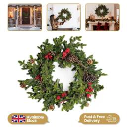 Shatchi Christmas Wreath 80cm PE Material Door Wreath for Door in Green - Size: 800mm - thumbnail 2