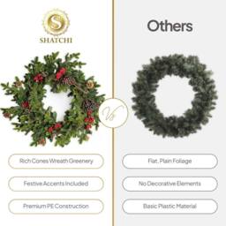 Shatchi Christmas Wreath 80cm PE Material Door Wreath for Door in Green - Size: 800mm - thumbnail 8