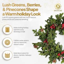 Shatchi Christmas Wreath 80cm PE Material Door Wreath for Door in Green - Size: 800mm - thumbnail 3