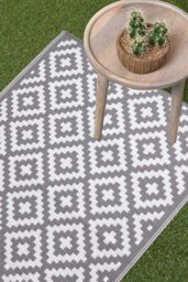 Homescapes Luxury Outdoor Rug Waterproof Reversible, Grey Zoe Geometric - Size: 75 cm x 200 cm - thumbnail 2