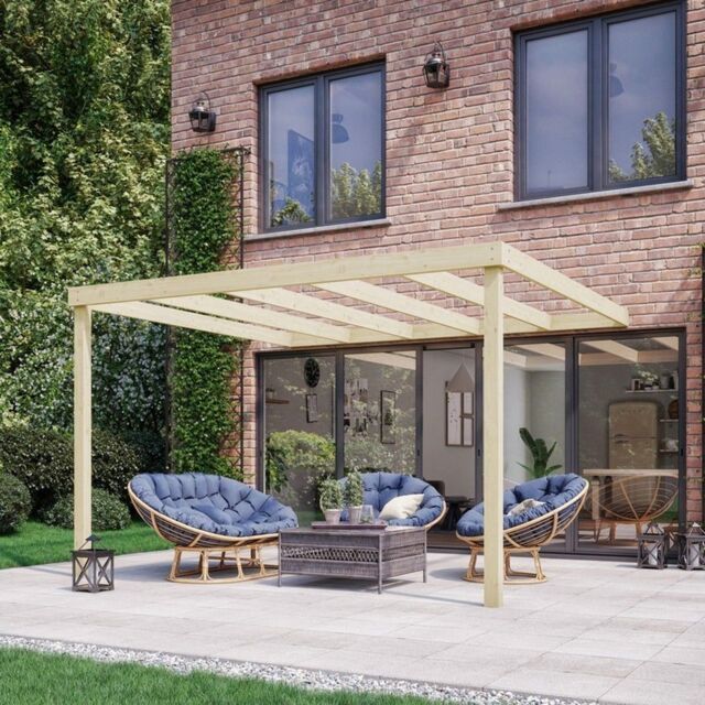Rutland County Garden Furniture Ltd Wall Mounted Box Pergola - Wood - L240 x W300 x H270 cm - Rustic Brown in Light Green - image 1