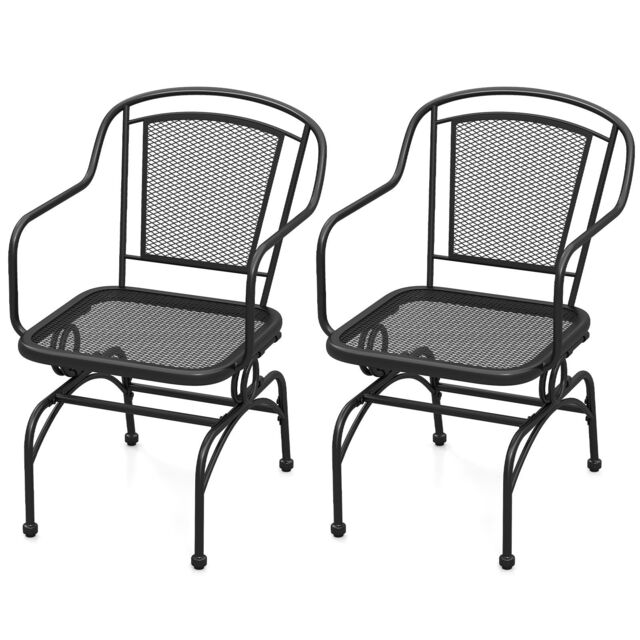 Costway Patio Rocking Chairs Set of 2 Cozy Rockers w/Metal Mesh Backrest in Black - image 1