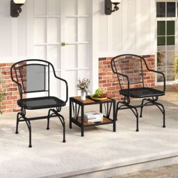 Costway Patio Rocking Chairs Set of 2 Cozy Rockers w/Metal Mesh Backrest in Black - thumbnail 8