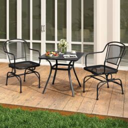 Costway Patio Rocking Chairs Set of 2 Cozy Rockers w/Metal Mesh Backrest in Black - thumbnail 9
