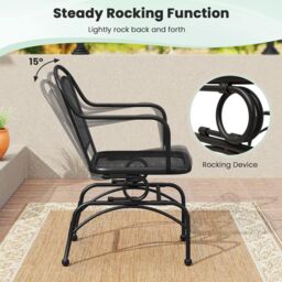 Costway Patio Rocking Chairs Set of 2 Cozy Rockers w/Metal Mesh Backrest in Black - thumbnail 6
