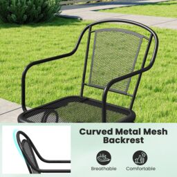 Costway Patio Rocking Chairs Set of 2 Cozy Rockers w/Metal Mesh Backrest in Black - thumbnail 5