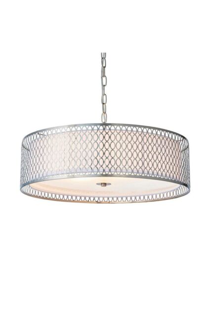 Netlighting Cordero 3 Light Round Ceiling Pendant Satin Nickel Plate & White Cotton Mix E27 in Grey - image 1