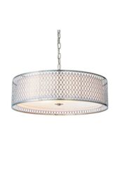 Netlighting Cordero 3 Light Round Ceiling Pendant Satin Nickel Plate & White Cotton Mix E27 in Grey