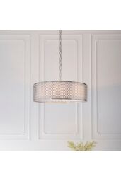 Netlighting Cordero 3 Light Round Ceiling Pendant Satin Nickel Plate & White Cotton Mix E27 in Grey - thumbnail 4
