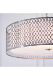 Netlighting Cordero 3 Light Round Ceiling Pendant Satin Nickel Plate & White Cotton Mix E27 in Grey - thumbnail 5