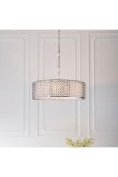Netlighting Cordero 3 Light Round Ceiling Pendant Satin Nickel Plate & White Cotton Mix E27 in Grey - thumbnail 3