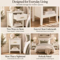 Merax Set of 2 Bedside Tables Nightstand with Drawer Open Shelf Modern Style in Cream - thumbnail 6