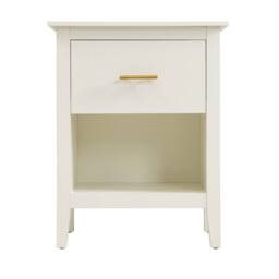 Merax Set of 2 Bedside Tables Nightstand with Drawer Open Shelf Modern Style in Cream - thumbnail 9