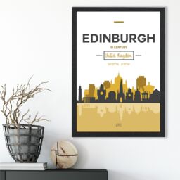 ARTZE Edinburgh Yellow & Black City Skyline Framed Print SIZE: A2 with Black Frame - Size: A4 - thumbnail 2