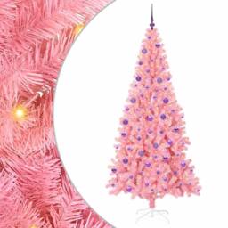 Berkfield Home Christmas Tree with 300 LEDs with Stand Pink 210 cm PVC - thumbnail 2