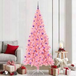 Berkfield Home Christmas Tree with 300 LEDs with Stand Pink 210 cm PVC