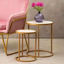 Orsina Elegant Set Of Two Nesting Tables, Versatile Nesting Table For Livingroom, Durable Modern Nesting Tables in Gold