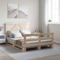 Berkfield Home Beautiful Bed Frame without Mattress with Headboard 140x200 cm So in Light Brown - thumbnail 2