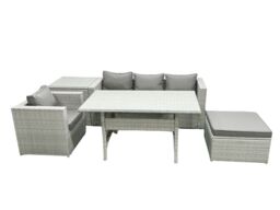 Fimous Rattan Garden Furniture Set Outdoor 5 Seater Patio Dining Sets with Glass Top Dining Table & Side Table Light Grey Mixed - thumbnail 2