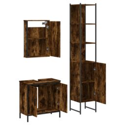 Berkfield Home 3 Piece Bathroom Furniture Set Smoked Oak Engineered Wood in Brown - thumbnail 5