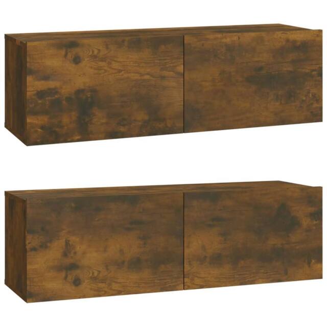 Berkfield Home Wall TV Cabinets 2 pcs Smoked Oak 100x30x30 cm Engineered Wood in Brown - Size: 100 x 30 x 30 cm - image 1