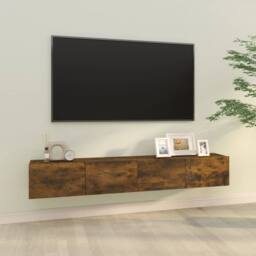 Berkfield Home Wall TV Cabinets 2 pcs Smoked Oak 100x30x30 cm Engineered Wood in Brown - Size: 100 x 30 x 30 cm - thumbnail 2