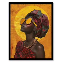 "Artery8 Woman in Traditional African Dress Sun Painting Framed Art Print in Mustard - Size: W12"" x H16""" - thumbnail 1