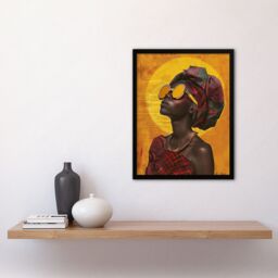 "Artery8 Woman in Traditional African Dress Sun Painting Framed Art Print in Mustard - Size: W12"" x H16""" - thumbnail 4
