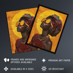 "Artery8 Woman in Traditional African Dress Sun Painting Framed Art Print in Mustard - Size: W12"" x H16""" - thumbnail 2