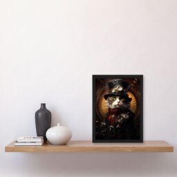"Artery8 Wall Art Print Sir Henry Trumpington III Steampunk Sea Cat Captain Fun Artwork Art Framed in Black - Size: W12"" x H16""" - thumbnail 4