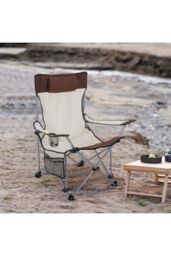 Living and Home Foldable Reclining Camping Chair with Footrest in Beige - thumbnail 2