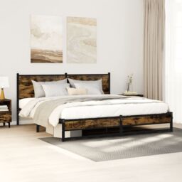 Berkfield Home Metal Bed Frame without Mattress Smoked Oak 180x200 cm Super King in Brown - thumbnail 1