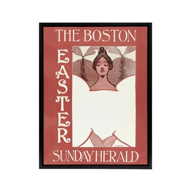 "Artery8 Herald Easter Cover Art Nouveau Framed Canvas Wall Art Print Ethel Reed in Red - Size: W12"" x H16""" - image 1