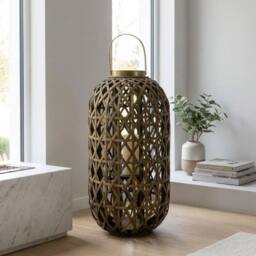 Garden Greatness Large Natural Oval Bamboo LED Lantern - Size: 1 Pack - thumbnail 2
