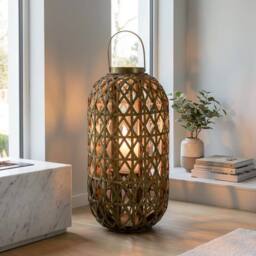 Garden Greatness Large Natural Oval Bamboo LED Lantern - Size: 1 Pack - thumbnail 1