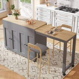 BTM Extendable Bar Table with Storage & 6 Shelves, White/Gray in Grey