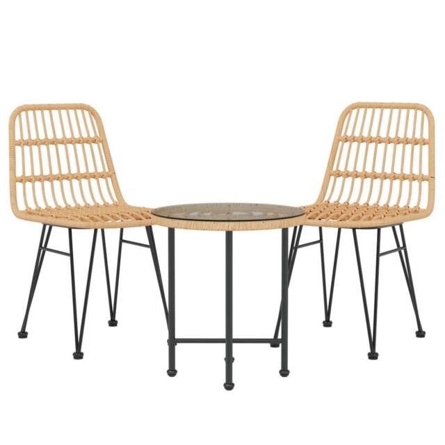 Berkfield Home Beautiful 3 Piece Garden Dining Set Poly Rattan in Tan - image 1