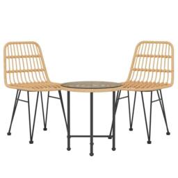 Berkfield Home Beautiful 3 Piece Garden Dining Set Poly Rattan in Tan