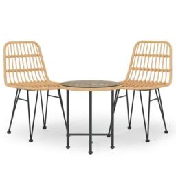 Berkfield Home Beautiful 3 Piece Garden Dining Set Poly Rattan in Tan - thumbnail 3