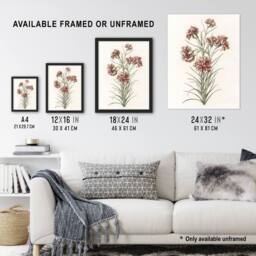 "Artery8 Six Carnations Vintage Illustration Teyler Framed Wall Art Print in White - Size: W12"" x H16""" - thumbnail 3