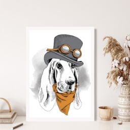 ARTZE Steam Punk Hound Dog Sketch Framed Print SIZE: A3 with White Frame in Orange - Size: A4 - thumbnail 2