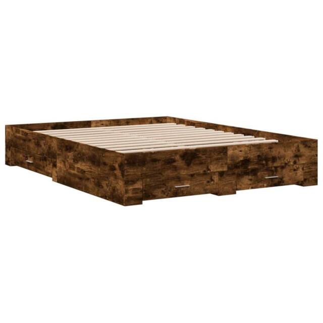 Berkfield Home Modern Bed Frame with Drawers without Mattress Smoked Oak 140x200 cm in Brown - image 1